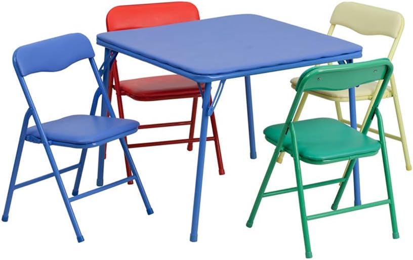 Flash Furniture Mindy Kids 5-Piece set Folding Square Table and Chairs Set for Daycare and Classrooms, Children's Activity Table and Chairs Set, Multicolor