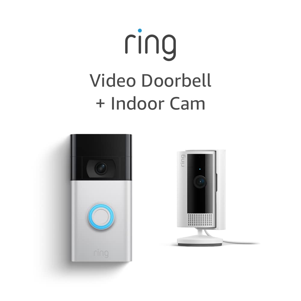 Ring video doorbell satin nickel with all new ring indoor can, white.