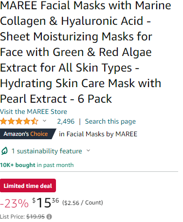 maree facial mask  with marine collagen and hyaluronic acid