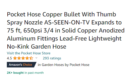 pocket hose copper bullet with thumb spray