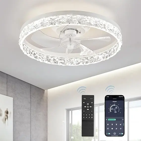 Low Profile Ceiling Fan with Light, Flush Mount Bladeless - Indoor