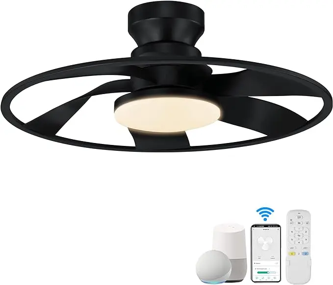 Low Profile Ceiling Fans with Lights Remote,Quiet DC Motor,Bladeless Flush Mount - Indoor/Outdoor